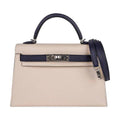 Special Order HSS Mini Kelly 20 Bag Sellier Craie & Blue Indigo Epsom Leather with Palladium Hardware