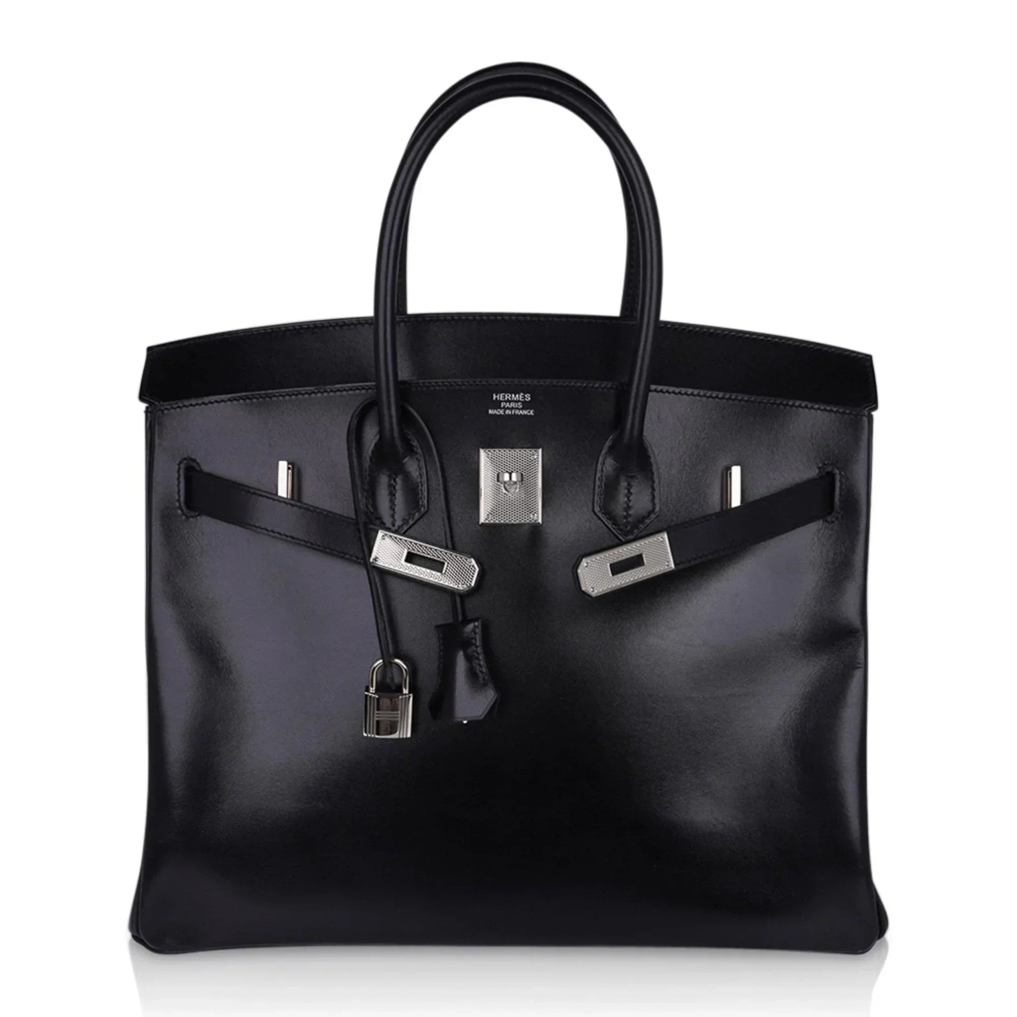 Birkin 35 Bag Black Box Palladium Guilloche Hardware
