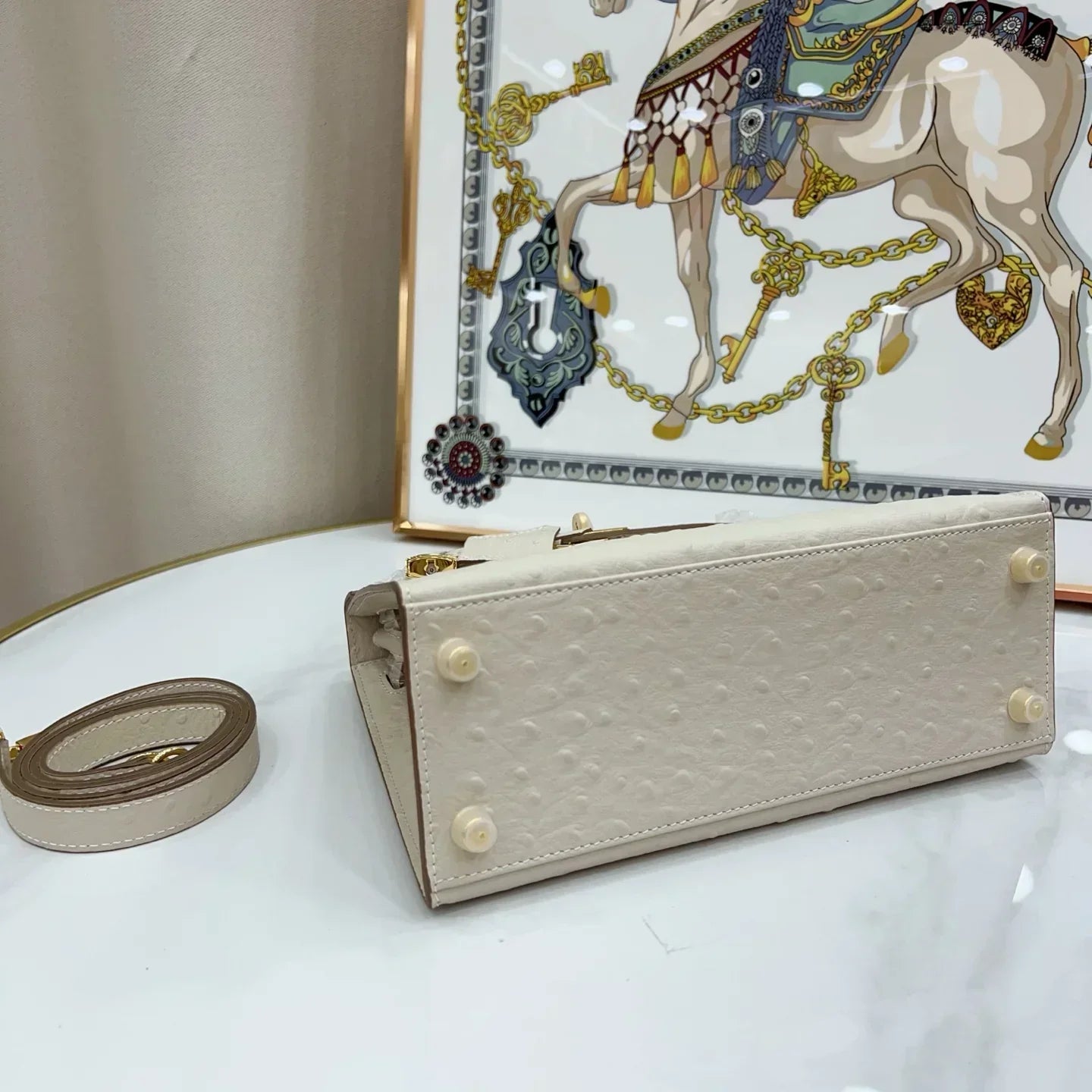 Kelly With Beton Ostrich Sellier Gold Harrdware