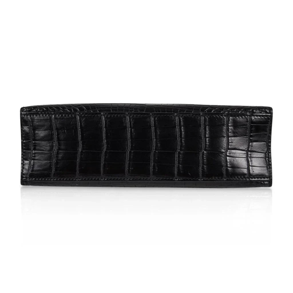 Kelly Pochette Bag Matte Black Crocodile Clutch Palladium