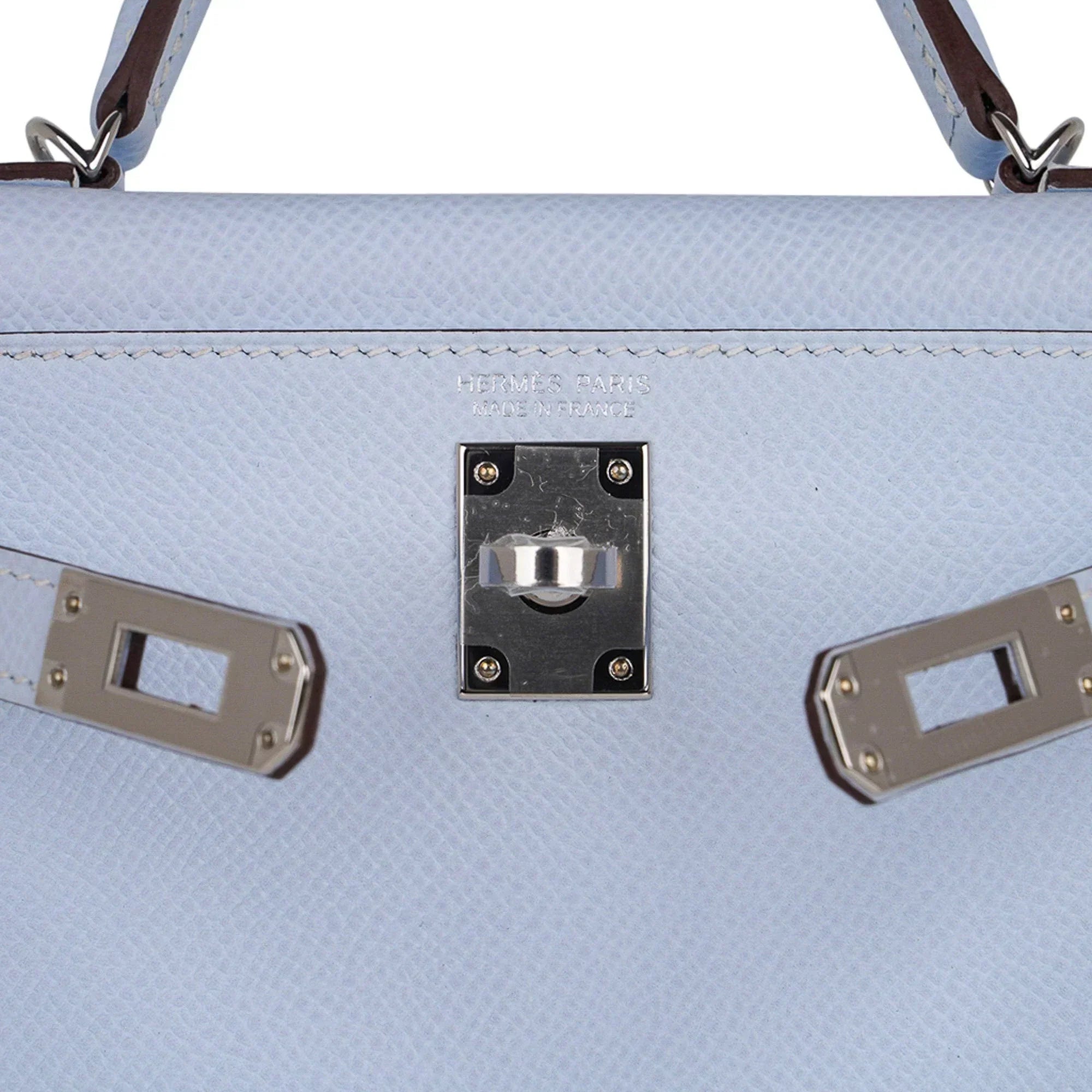 Kelly 20 Mini Sellier Bag Blue Brume Epsom Leather Gold Hardware