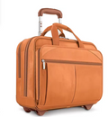 Tan Leather Rolling Case with Wheels