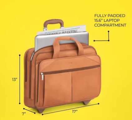 Tan Leather Rolling Case with Wheels