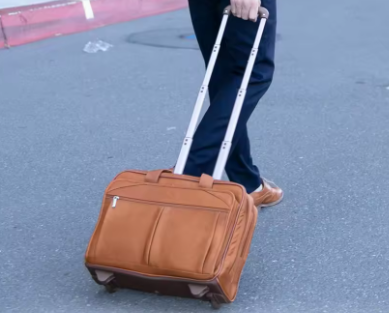 Tan Leather Rolling Case with Wheels