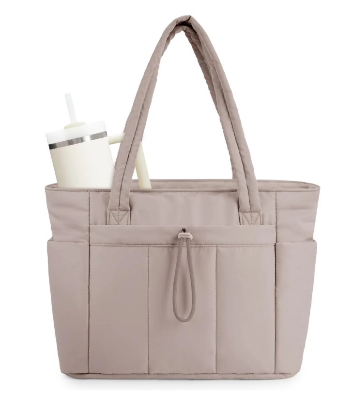 Quilted Puffer Tote Bag | Laptop Sleeve & Cup Holder