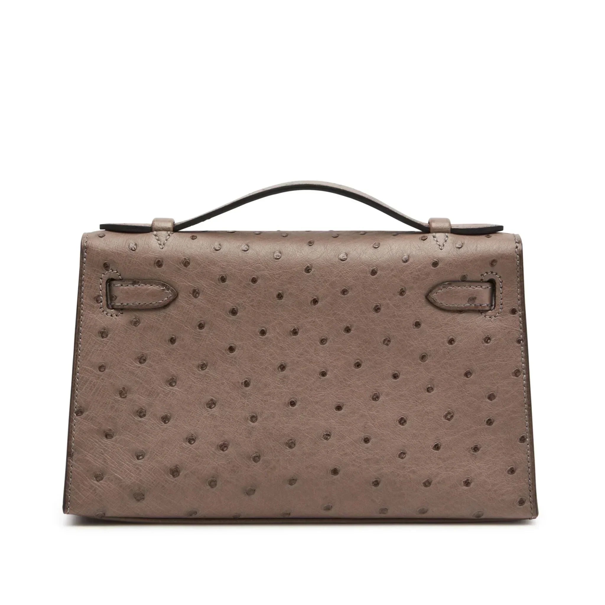 Kelly Pochette in Ostrich Leather with Gold Hardware Gris Tourterelle