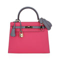 Kelly Sellier 25 HSS Bag Rose Azalee/Gris Mouette Leather Permabrass
