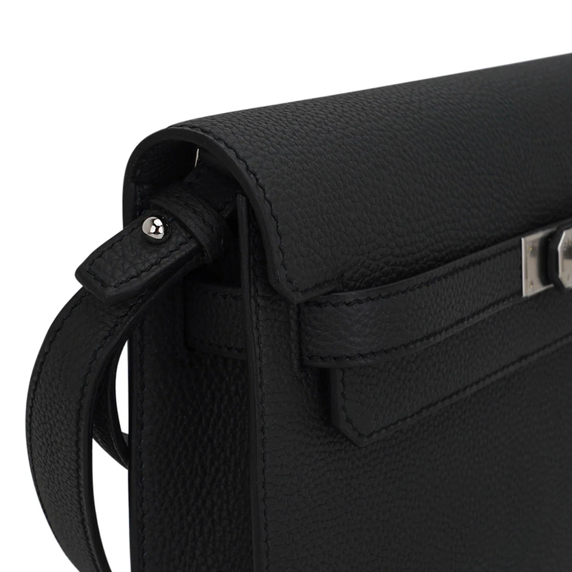 Kelly Depeches 25 Pouch Bag Black Galop D’Leather with Palladium Hardware