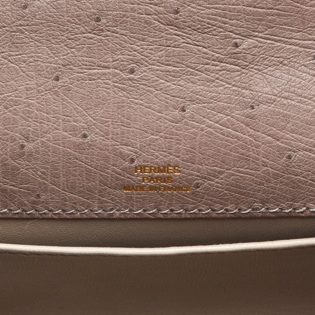 Kelly Pochette in Ostrich Leather with Gold Hardware Gris Tourterelle