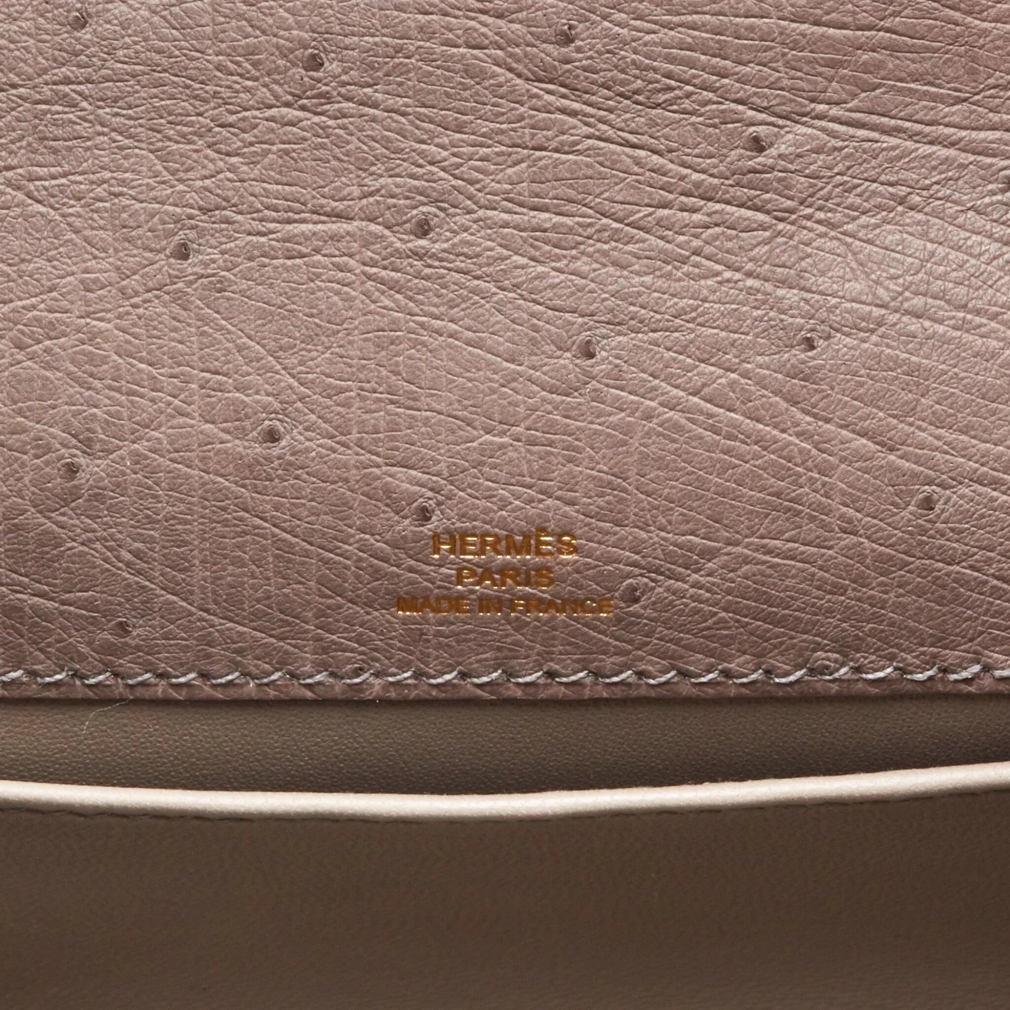 Kelly Pochette in Ostrich Leather with Gold Hardware Gris Tourterelle
