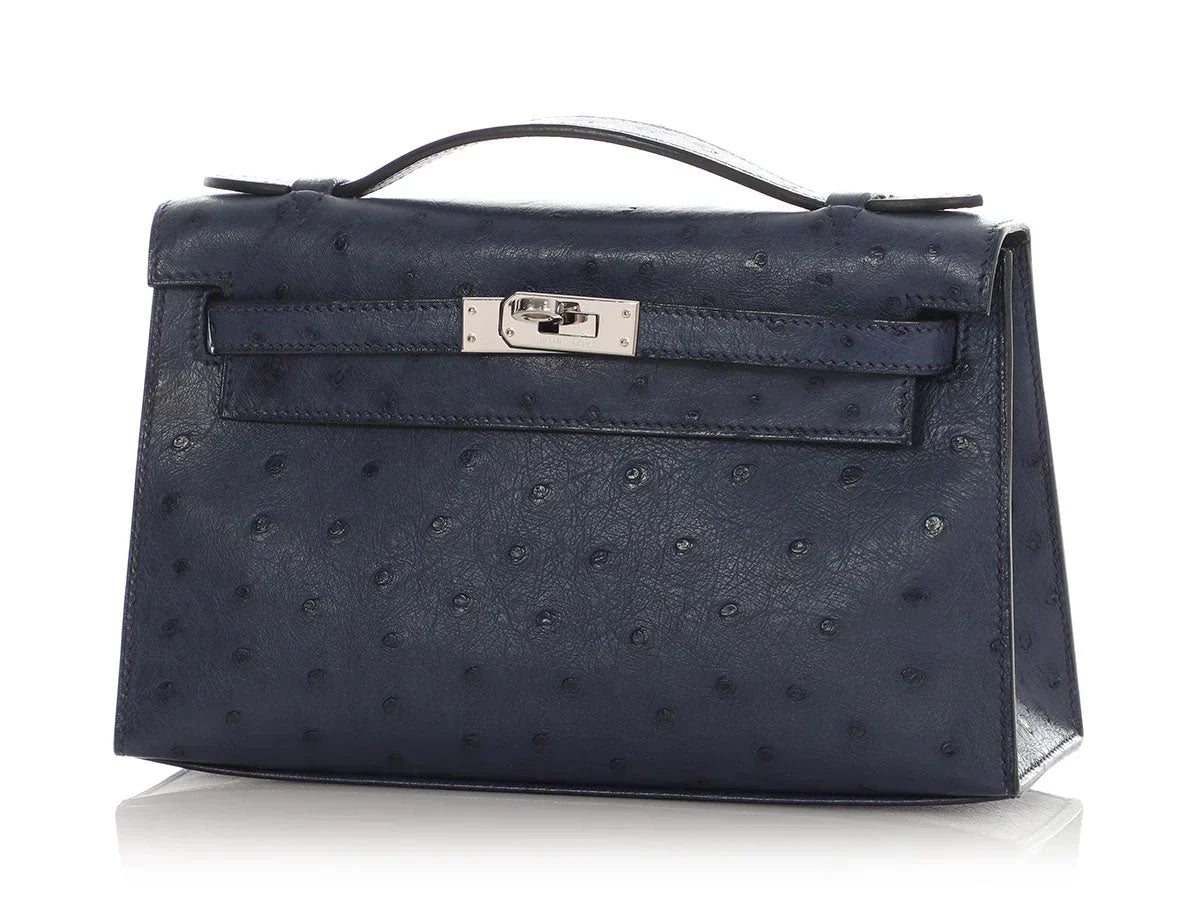 Kelly Pochette Clutch Bag crafted from top-layer cowhide with ostrich pattern