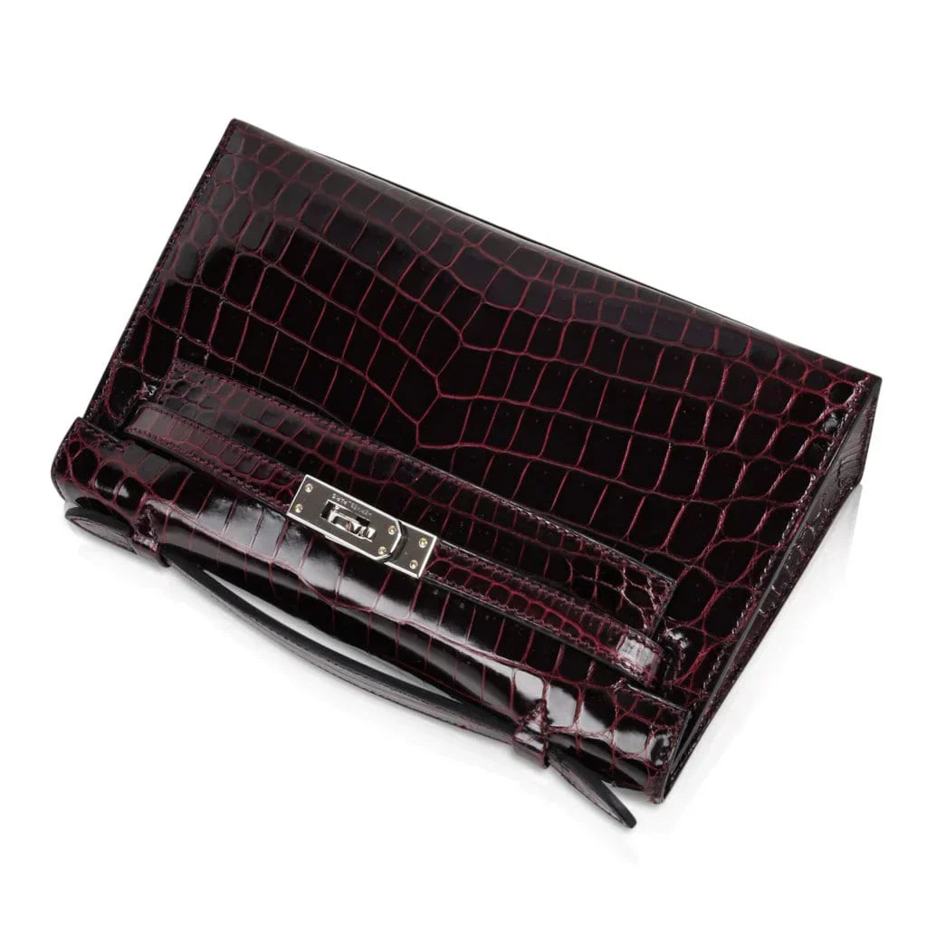 Kelly Pochette Clutch Bag Bordeaux Crocodile Jewel Toned Palladium