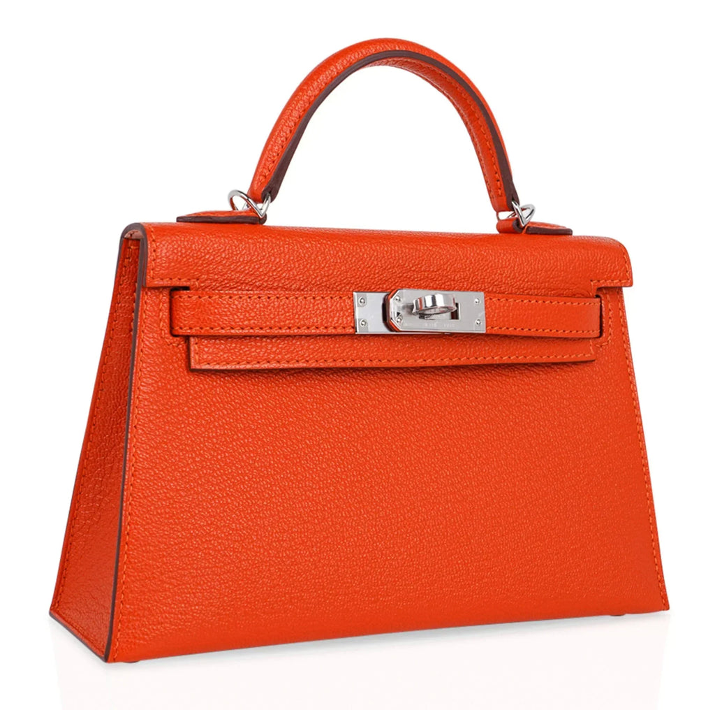 Kelly 20 Mini Sellier Bag Orange Feu / Rose Eglantine Chevre Bi-Color New w/Box