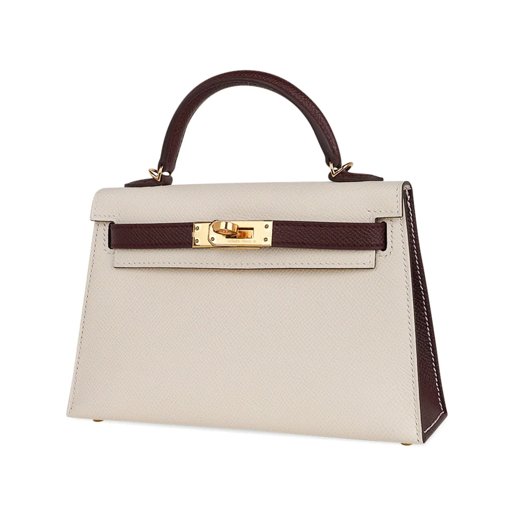 Special Order HSS Mini Kelly 20 Sellier Bag Nata & Bordeaux Epsom Leather with Gold Hardware
