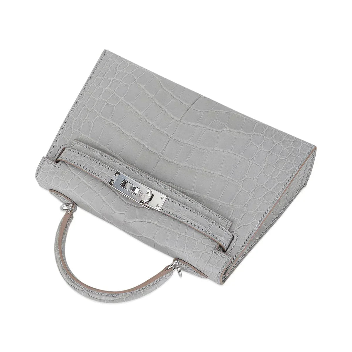 Limited Edition Mini Kelly 20 Sellier Matte Gris Perle Alligator Bag Palladium Hardware