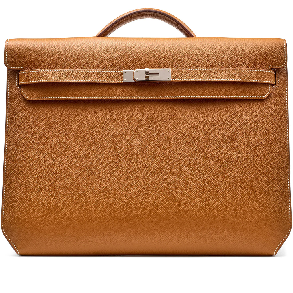Kelly Depeches 36 Briefcase Gold Epsom horizontal FR trendy frosted leather casual bag