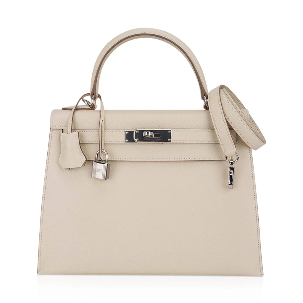 Kelly 28 Bag Sellier Craie Epsom Leather with Palladium Hardware