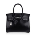 Birkin 30 Black Box Leather Bag Palladium Hardware