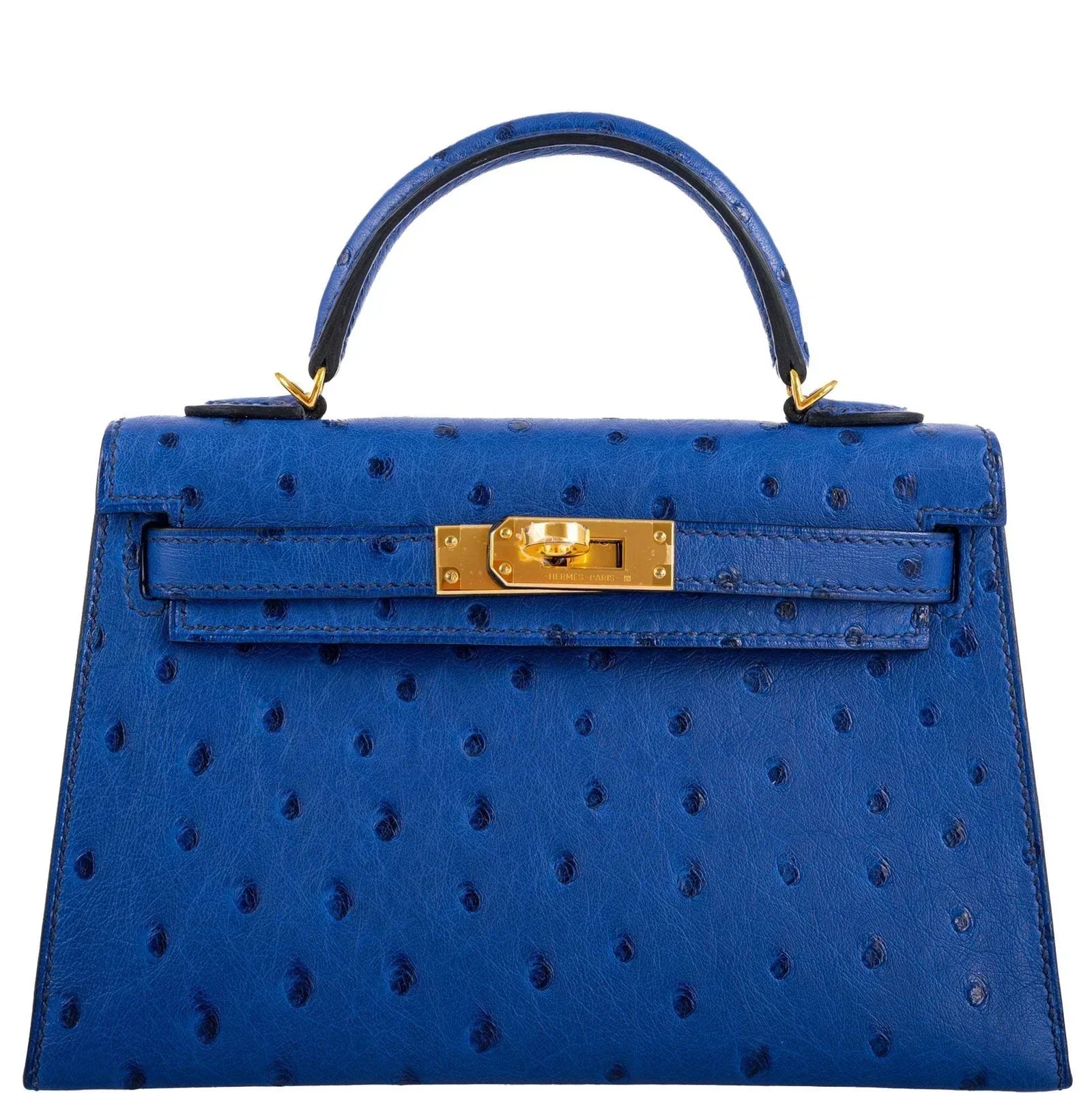 Kelly Mini II Blue Sapphire Ostrich Gold Hardware