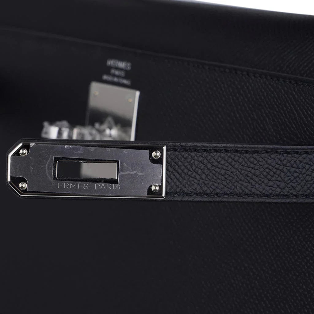 Kelly 28 Sellier Bag Black Epsom Leather with Palladium Hardware