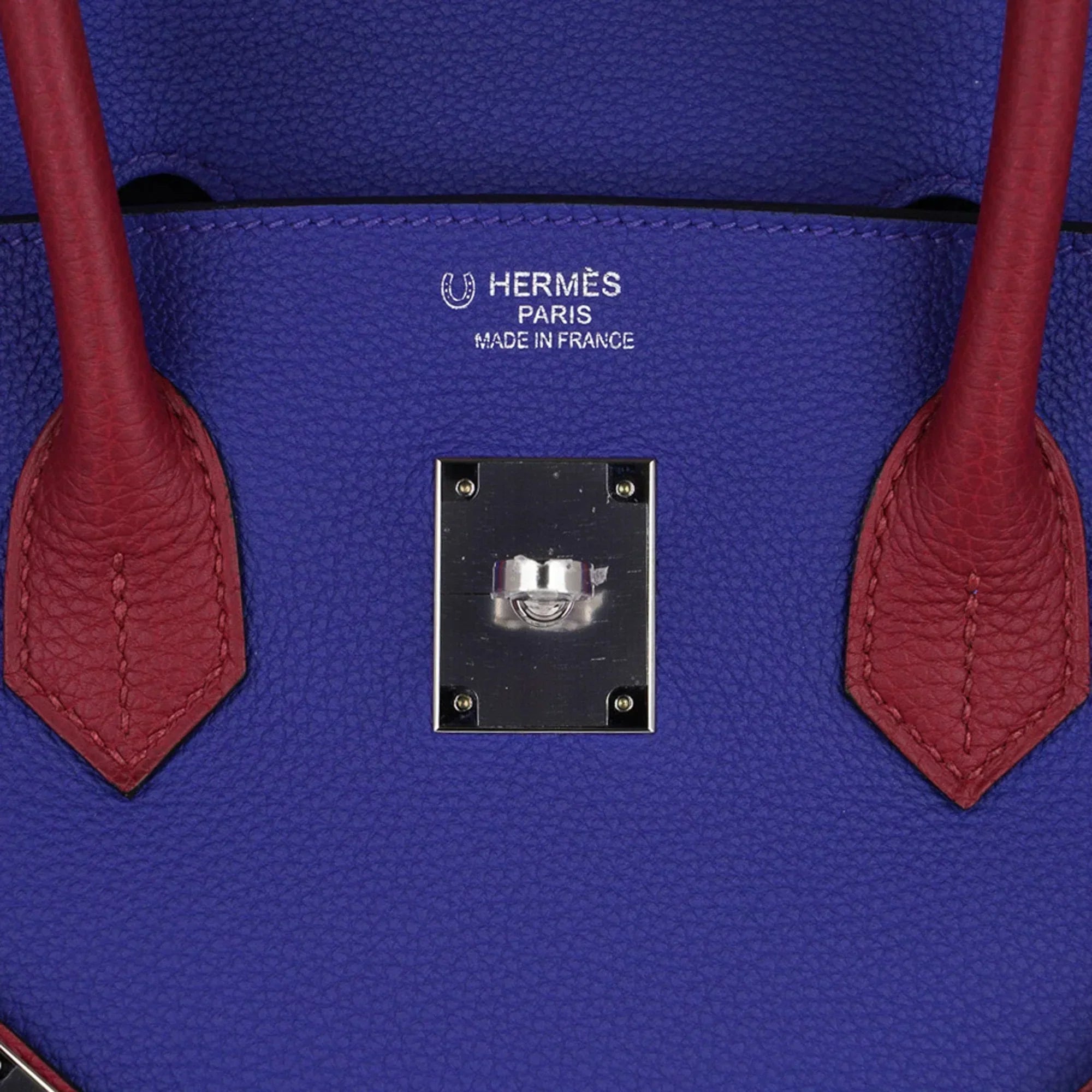 Special Order HSS Birkin 35 Bag Blue Electric & Rouge Granat Togo Leather with Palladium Hardware