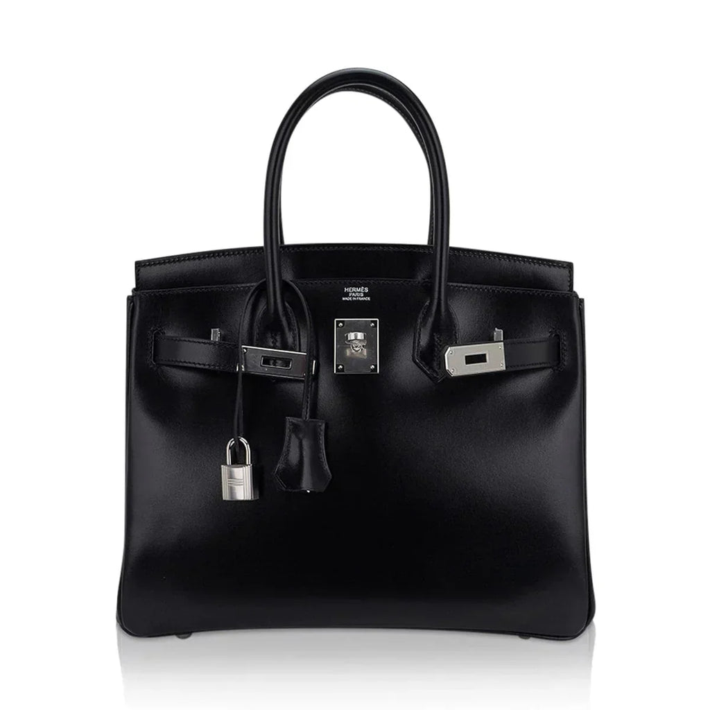 Birkin 30 Black Box Leather Bag Palladium Hardware