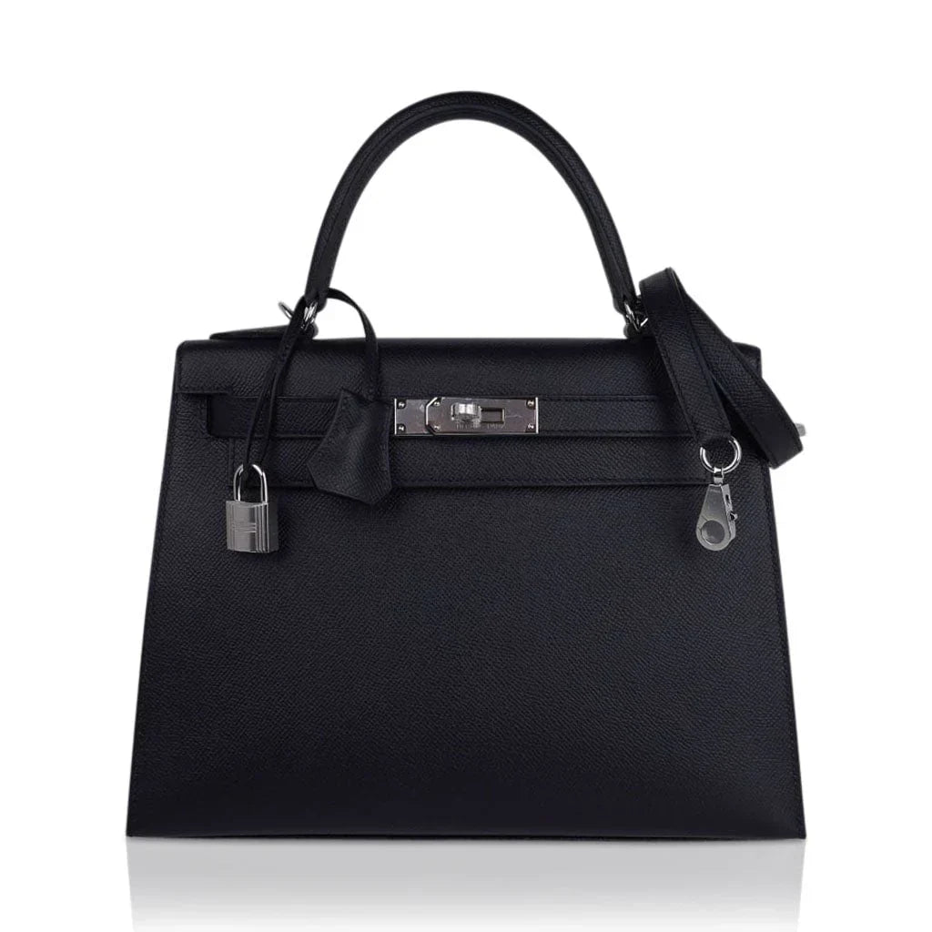 Kelly 28 Sellier Bag Black Epsom Leather with Palladium Hardware