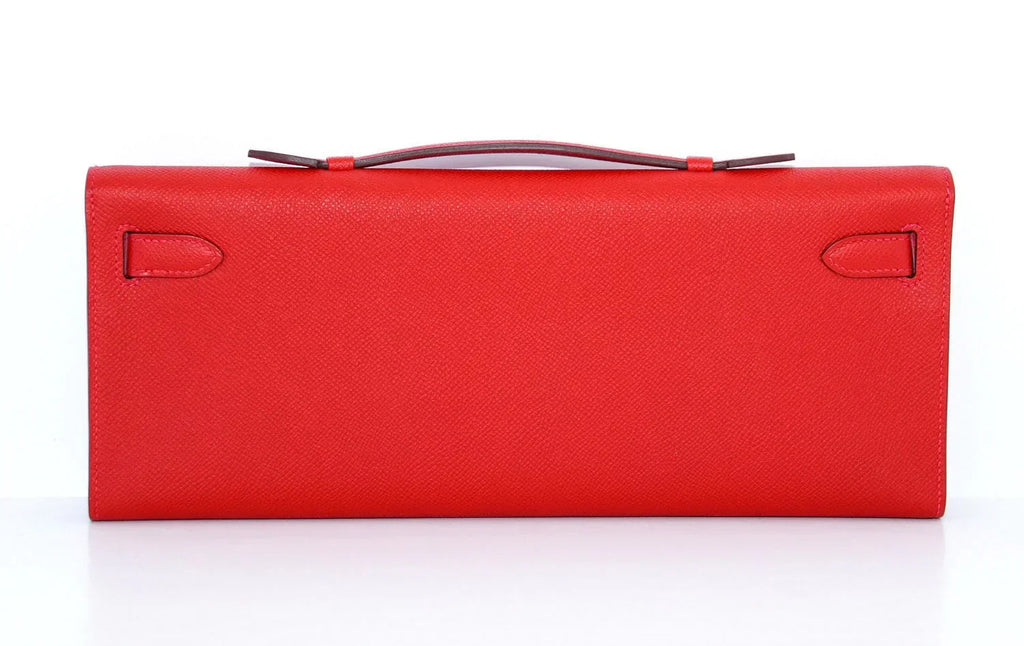 Kelly Cut Bag Clutch Rouge Casaque Epsom Palladium