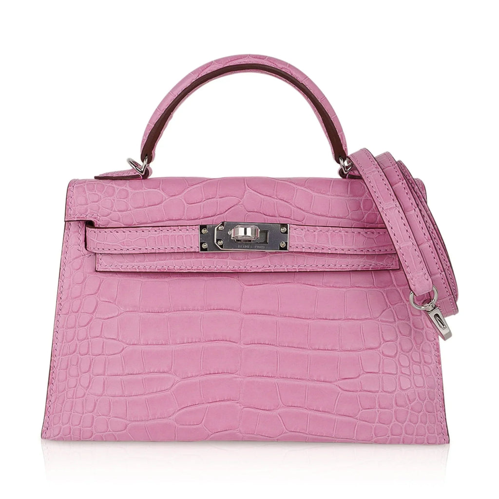 Kelly 20 Mini Sellier Bag 5P Pink Matte Alligator Palladium Limited Edition